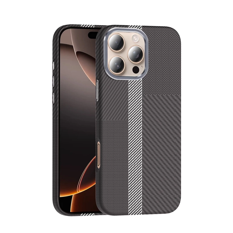 Apple iPhone 16 Pro Max Kılıf M-safe Şarj Özellikli Karbon Fiber Görünümlü Zore Gros Kapak