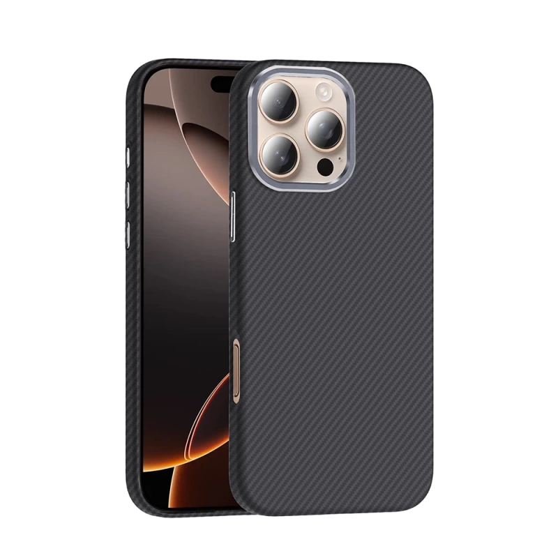 Apple iPhone 16 Pro Max Kılıf M-safe Şarj Özellikli Karbon Fiber Görünümlü Zore Gros Kapak
