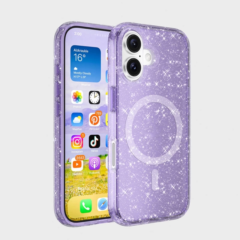 Apple iPhone 16 Pro Max Kılıf M-safe Şarj Özellikli Parlayan Simli Saydam Renkli Zore Allstar Kapak