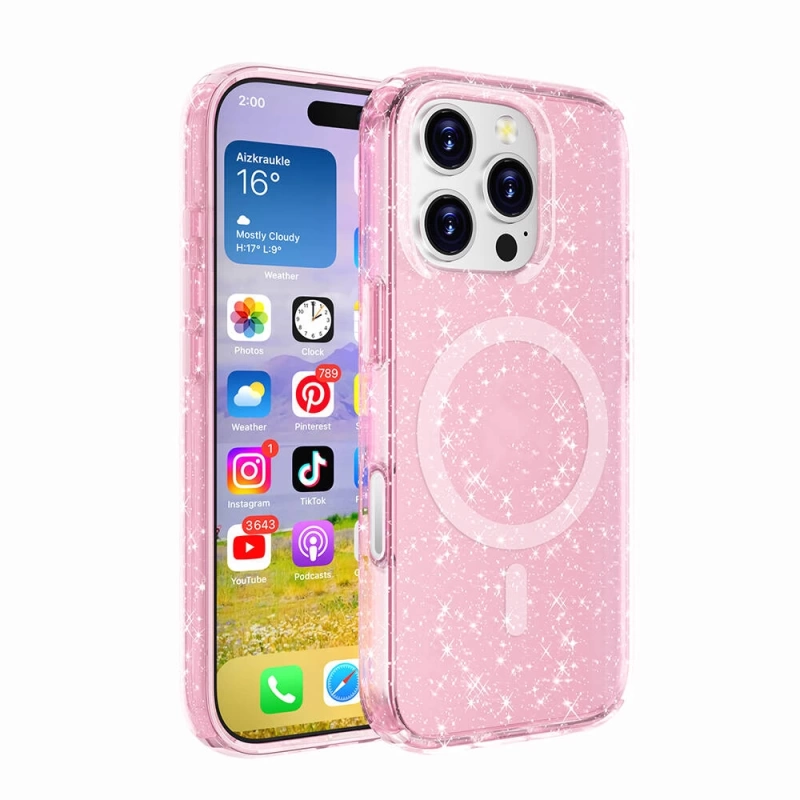 Apple iPhone 16 Pro Max Kılıf M-safe Şarj Özellikli Parlayan Simli Saydam Renkli Zore Allstar Kapak