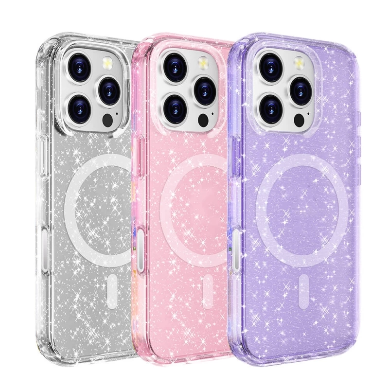 Apple iPhone 16 Pro Max Kılıf M-safe Şarj Özellikli Parlayan Simli Saydam Renkli Zore Allstar Kapak