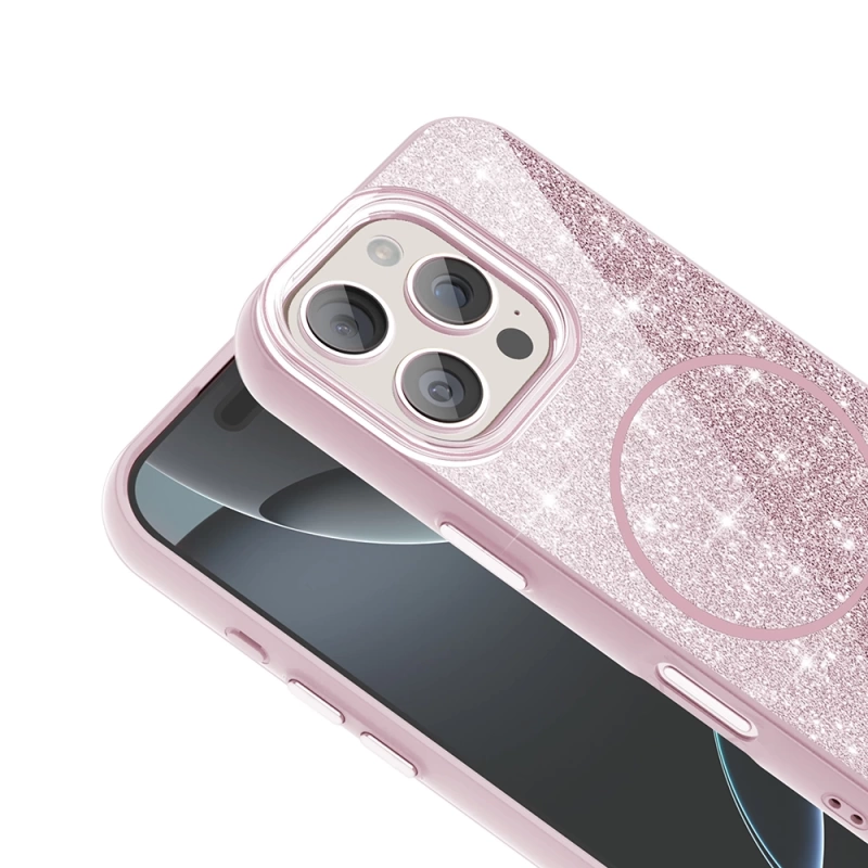 Apple iPhone 16 Pro Max Kılıf M-safe Şarj Özellikli Parlayan Simli Zore Okso Kapak