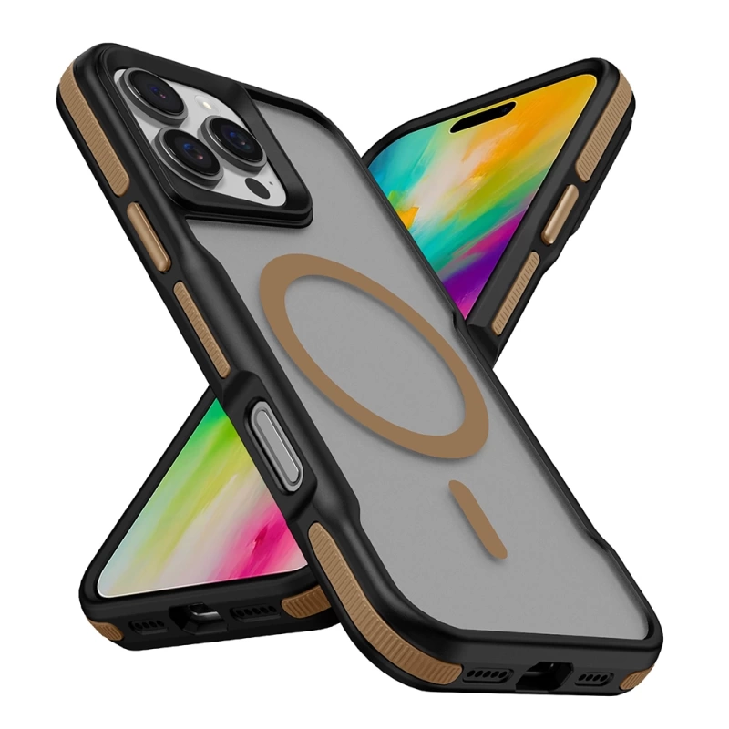 Apple iPhone 16 Pro Max Kılıf M-safe Şarj Özellikli Renkli Kenar Airbag Şeritli Zore Lamer Kapak