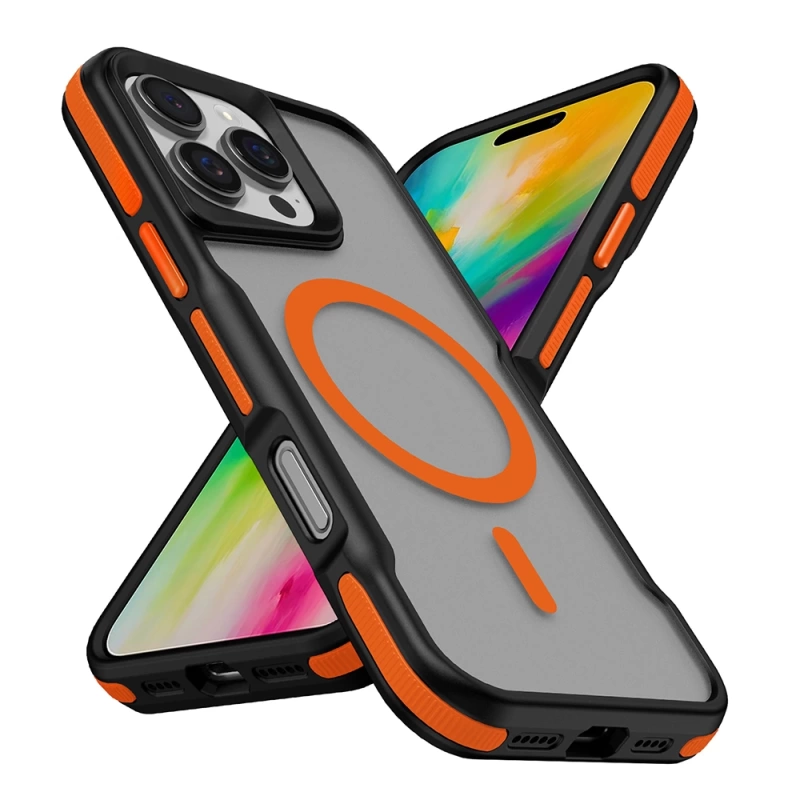 Apple iPhone 16 Pro Max Kılıf M-safe Şarj Özellikli Renkli Kenar Airbag Şeritli Zore Lamer Kapak