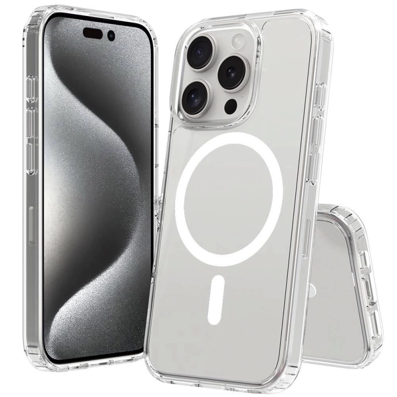 Apple iPhone 16 Pro Max Kılıf M-safe Şarj Özellikli Şeffaf Sert PC Zore Embos Kapak