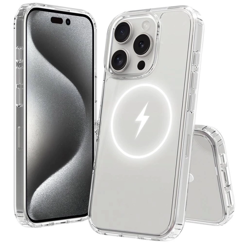 Apple iPhone 16 Pro Max Kılıf M-safe Şarj Özellikli Şeffaf Sert PC Zore Embos Kapak