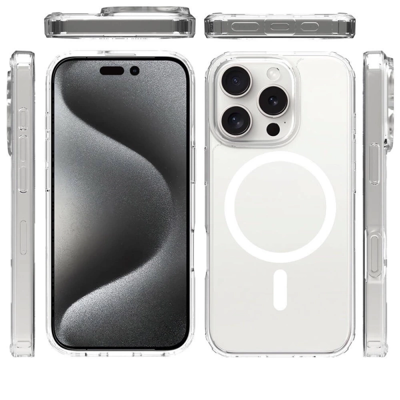 Apple iPhone 16 Pro Max Kılıf M-safe Şarj Özellikli Şeffaf Sert PC Zore Embos Kapak