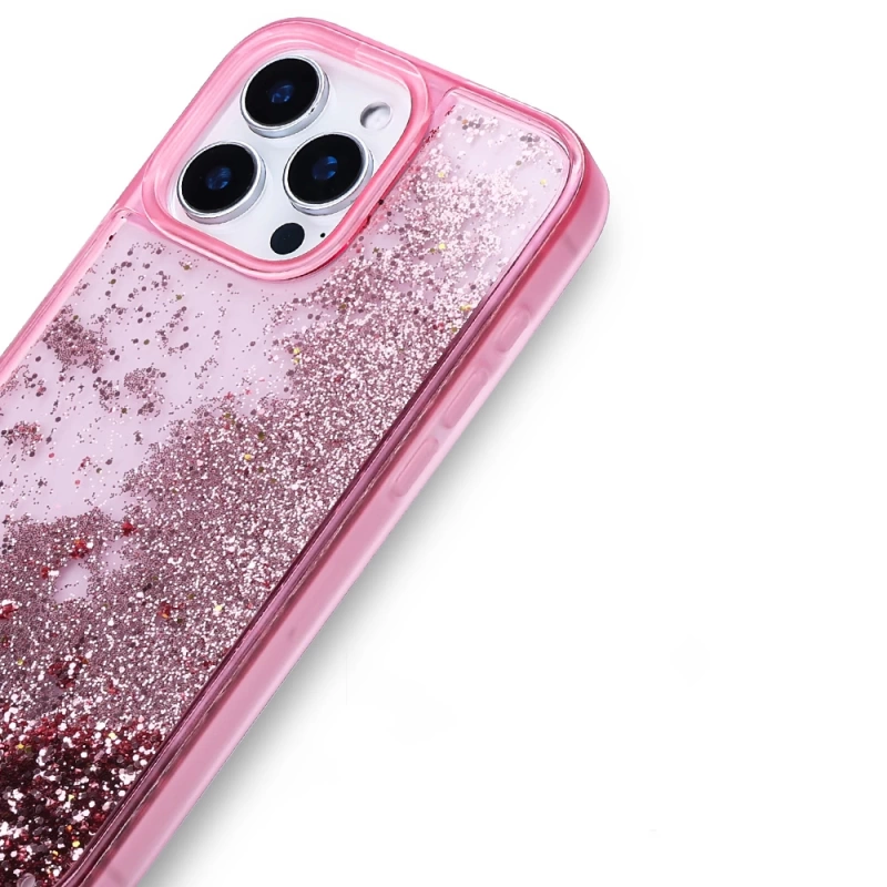 Apple iPhone 16 Pro Max Kılıf Sıvılı Simli Şeffaf Arka Yüzey Zore Keto Silikon Kapak