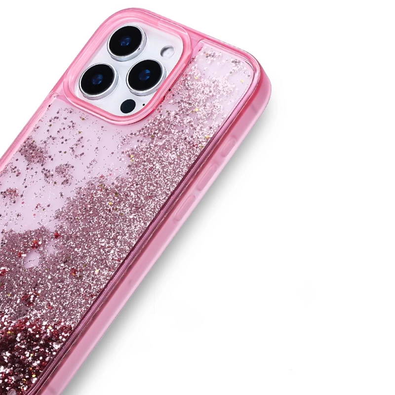 Apple iPhone 16 Pro Max Kılıf Sıvılı Simli Şeffaf Arka Yüzey Zore Keto Silikon Kapak