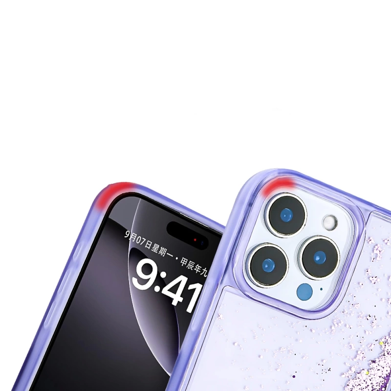Apple iPhone 16 Pro Max Kılıf Sıvılı Simli Şeffaf Arka Yüzey Zore Keto Silikon Kapak