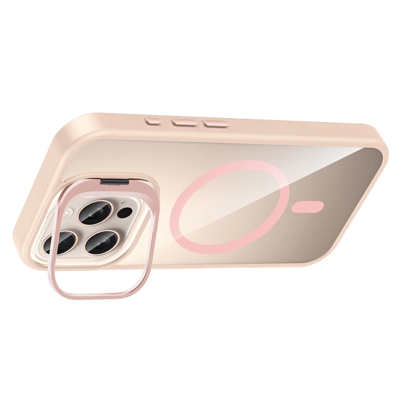 Apple iPhone 16 Pro Max Kılıf Standlı ve Kamera Lens Hediyeli M-Safe Şarj Özellikli Zore Etro Kapak