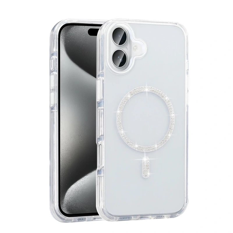 Apple iPhone 16 Pro Max Kılıf Taşlı Tasarım M-safe Şarj Özellikli Zore Koment Silikon Kapak
