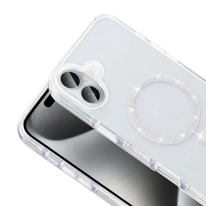 Apple iPhone 16 Pro Max Kılıf Taşlı Tasarım M-safe Şarj Özellikli Zore Koment Silikon Kapak