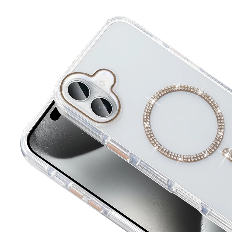 Apple iPhone 16 Pro Max Kılıf Taşlı Tasarım M-safe Şarj Özellikli Zore Koment Silikon Kapak