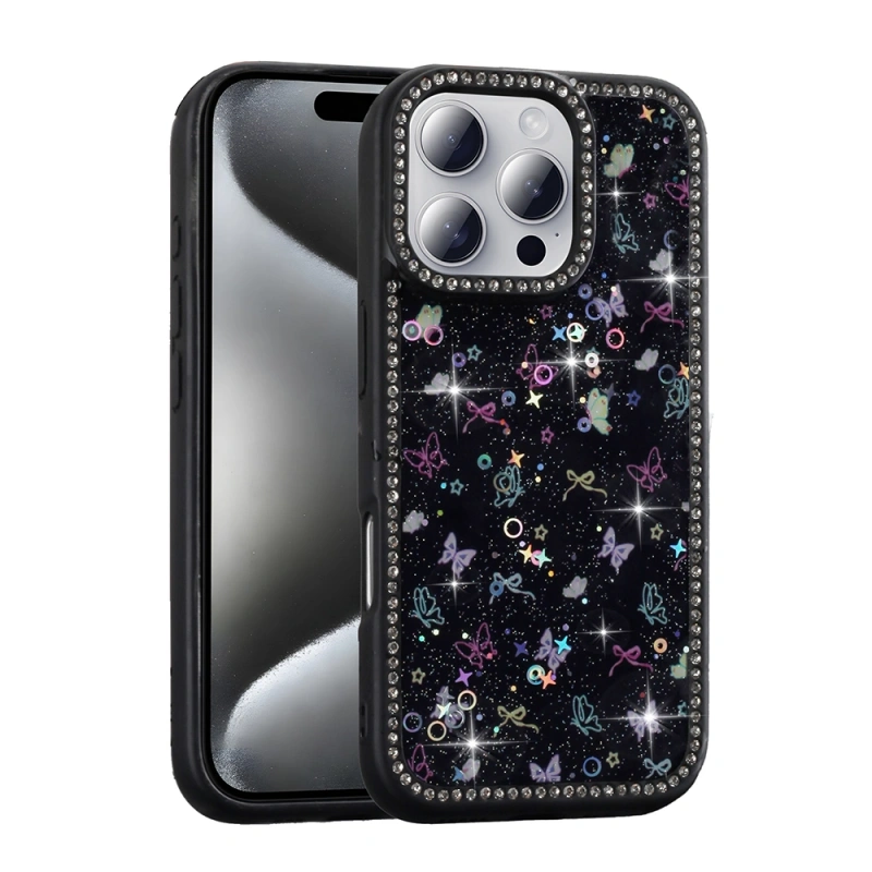 Apple iPhone 16 Pro Max Kılıf Taşlı ve Simli Tasarım Zore Azra Kapak