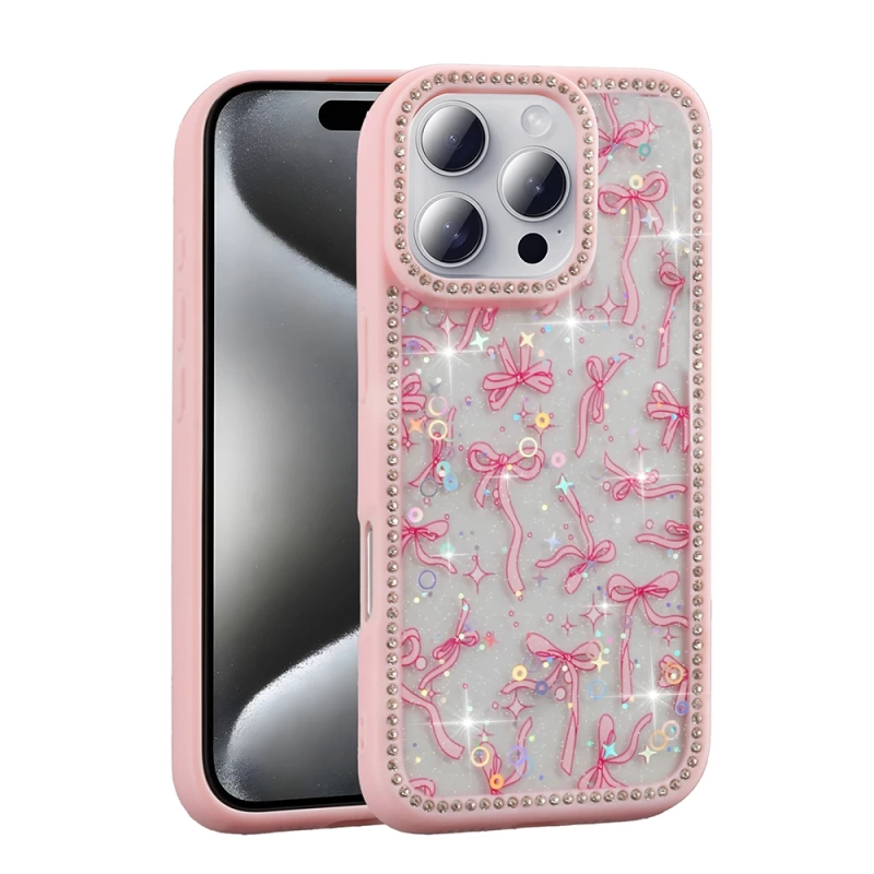 Apple iPhone 16 Pro Max Kılıf Taşlı ve Simli Tasarım Zore Azra Kapak