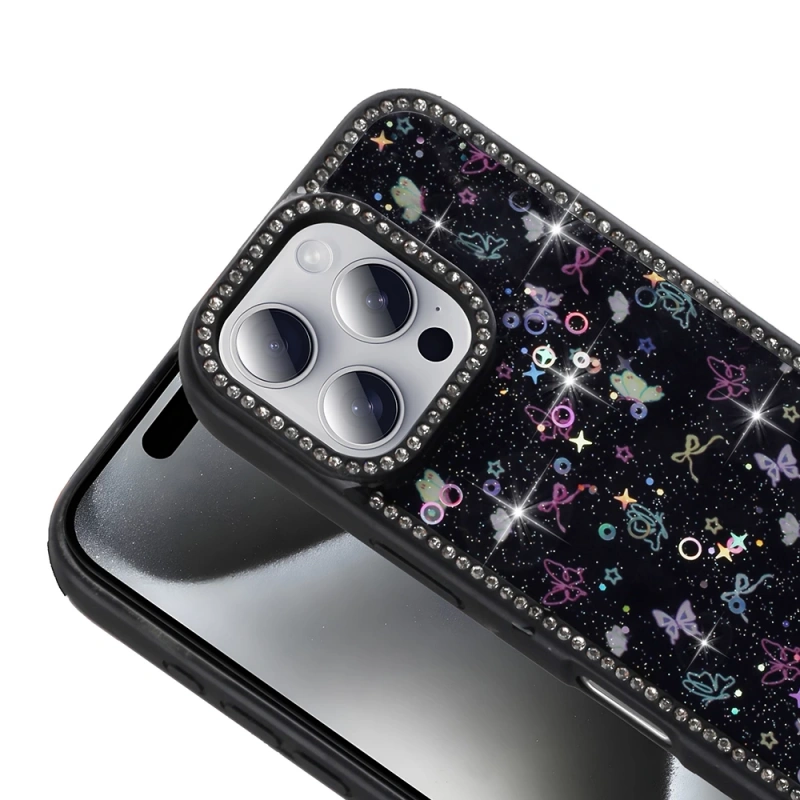 Apple iPhone 16 Pro Max Kılıf Taşlı ve Simli Tasarım Zore Azra Kapak