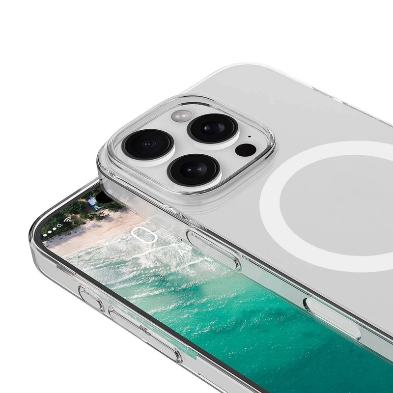 Apple iPhone 16 Pro Max Kılıf Zore M-safe Şarj Özellikli Şeffaf Tek Kamera Çerçeveli Porto Kapak
