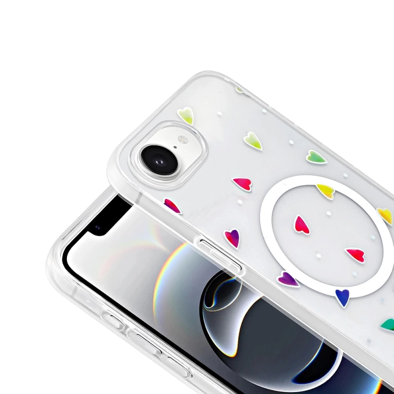 Apple iPhone 16E Kılıf M-Safe Şarj Özellikli Şeffaf Zore Folk Sert Kapak