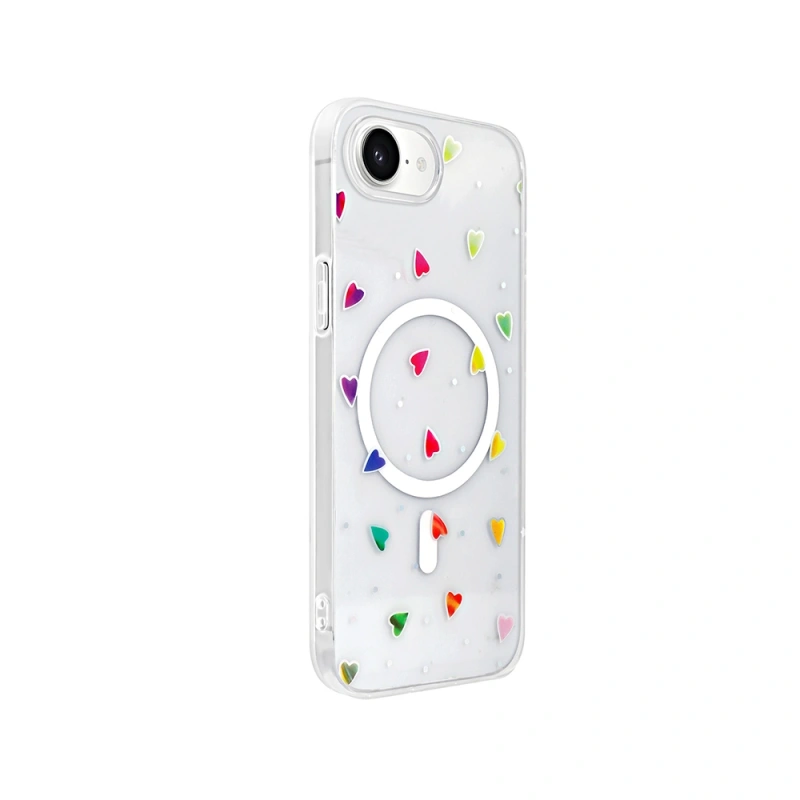 Apple iPhone 16E Kılıf M-Safe Şarj Özellikli Şeffaf Zore Folk Sert Kapak