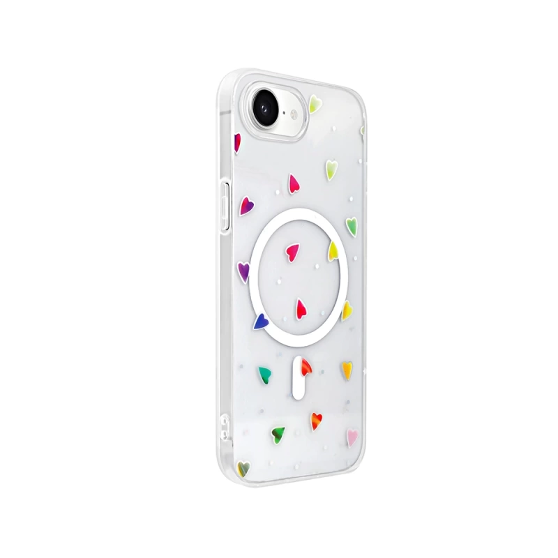 Apple iPhone 16E Kılıf M-Safe Şarj Özellikli Şeffaf Zore Folk Sert Kapak