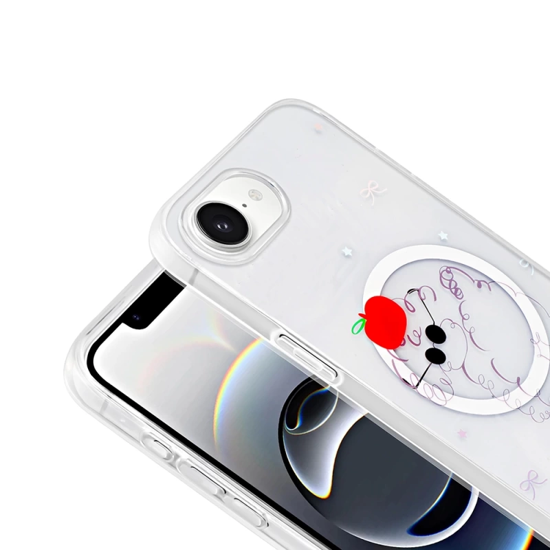 Apple iPhone 16E Kılıf M-Safe Şarj Özellikli Şeffaf Zore Folk Sert Kapak