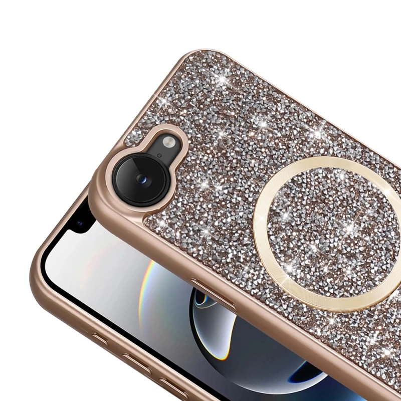 Apple iPhone 16E Kılıf Pırlanta Tasarımlı M-safe Şarj Özellikli Zore Mozaik Silikon Kapak