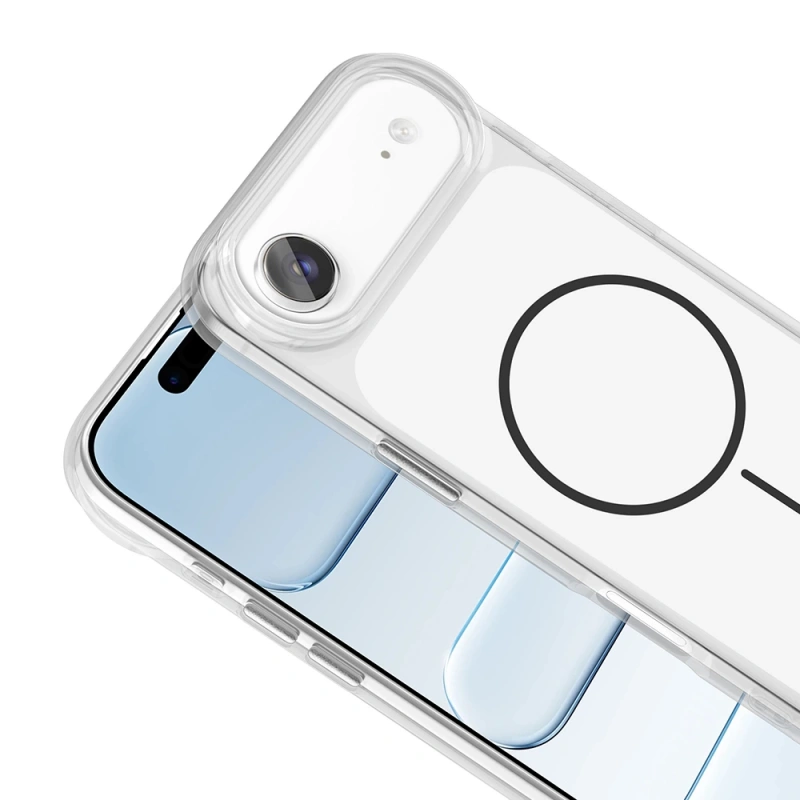 Apple iPhone 17 Air Kılıf M-Safe Şarj Özellikli Metal Buton Tasarımlı Zore İkonik Sert Silikon Kapak