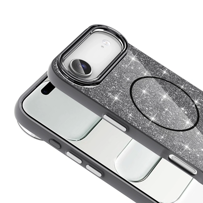 Apple iPhone 17 Air Kılıf M-safe Şarj Özellikli Parlayan Simli Zore Okso Kapak