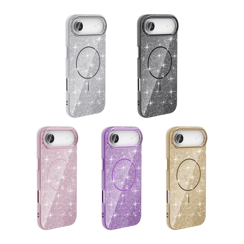 Apple iPhone 17 Air Kılıf M-safe Şarj Özellikli Parlayan Simli Zore Okso Kapak