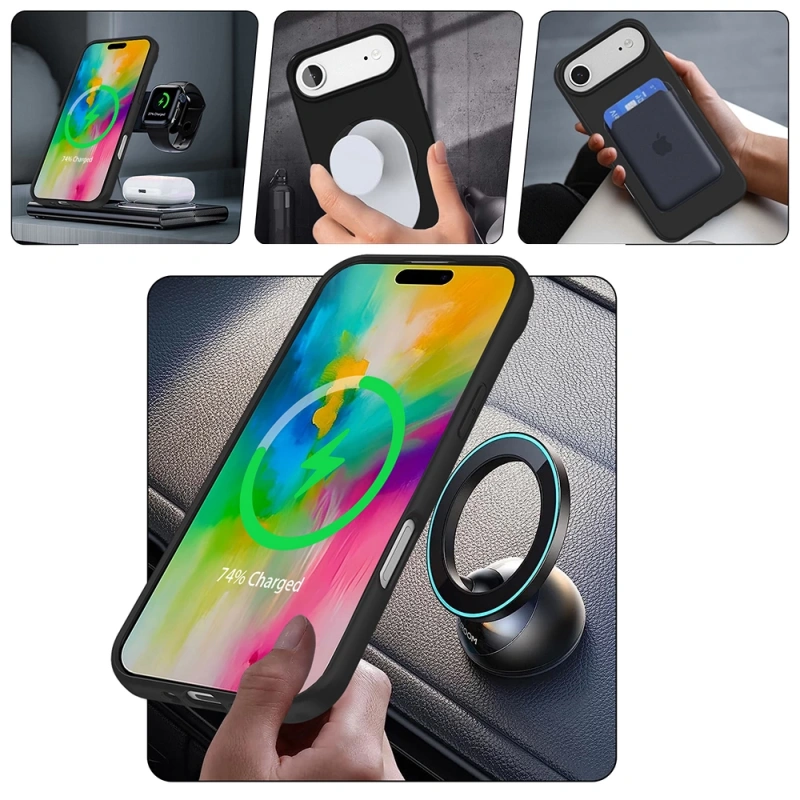 Apple iPhone 17 Air Kılıf M-safe Şarj Özellikli Standlı Zore Samara Kapak