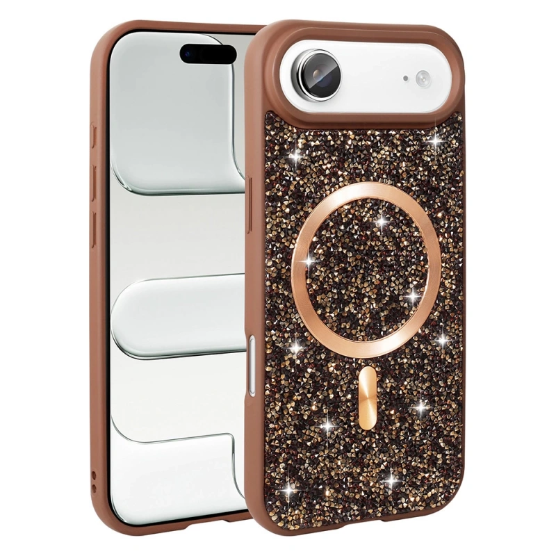 Apple iPhone 17 Air Kılıf Pırlanta Tasarımlı M-safe Şarj Özellikli Zore Mozaik Silikon Kapak