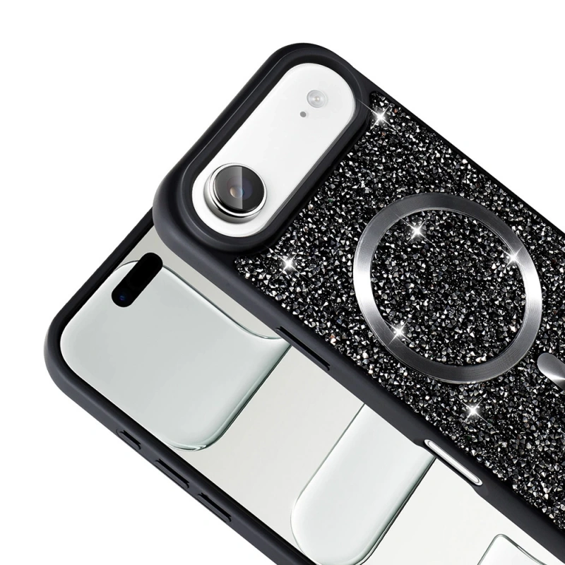 Apple iPhone 17 Air Kılıf Pırlanta Tasarımlı M-safe Şarj Özellikli Zore Mozaik Silikon Kapak