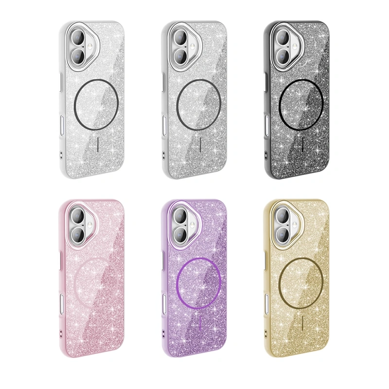 Apple iPhone 17 Kılıf M-safe Şarj Özellikli Parlayan Simli Zore Okso Kapak