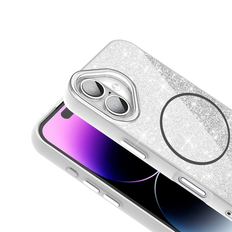 Apple iPhone 17 Kılıf M-safe Şarj Özellikli Parlayan Simli Zore Okso Kapak