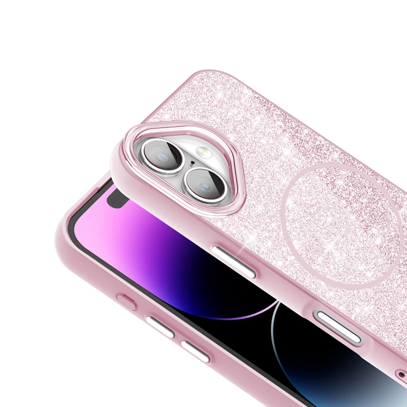 Apple iPhone 17 Kılıf M-safe Şarj Özellikli Parlayan Simli Zore Okso Kapak