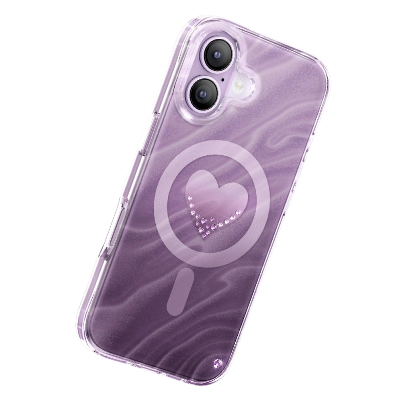 Apple iPhone 17 Kılıf M-Safe Şarj Özellikli Orjinal Swarovski Taşlı Zore Paris Rovix Sert PC Kapak