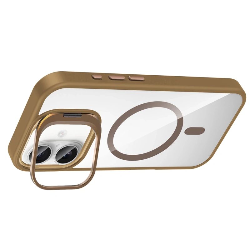 Apple iPhone 17 Kılıf Standlı ve Kamera Lens Hediyeli M-Safe Şarj Özellikli Zore Etro Kapak