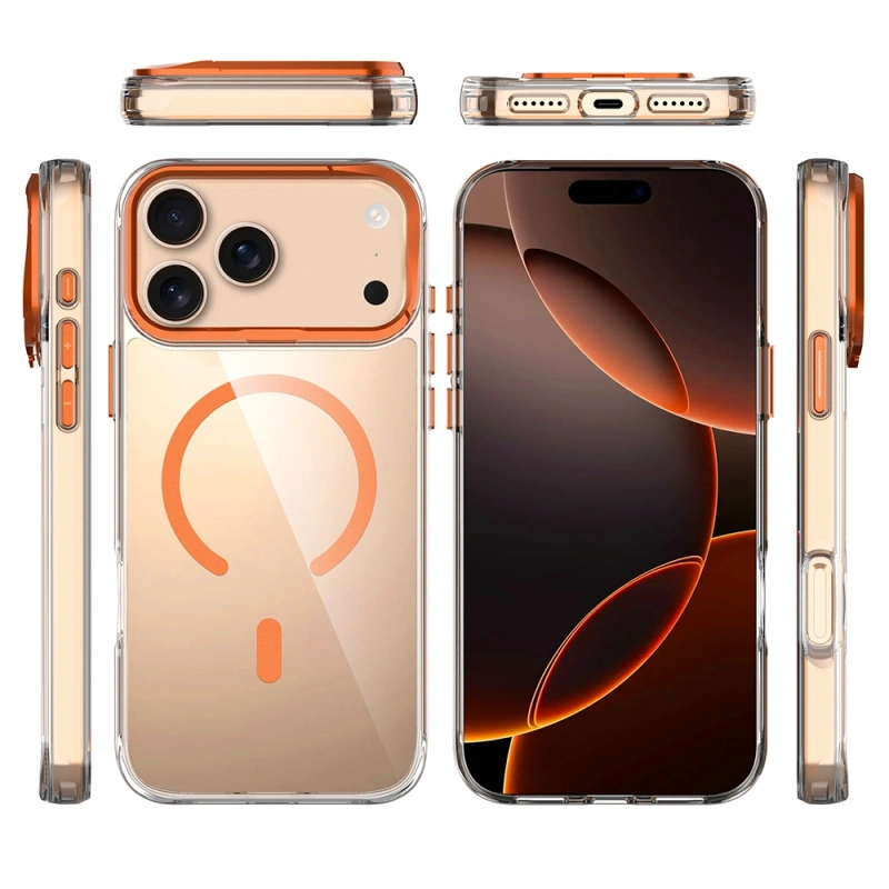 Apple iPhone 17 Pro Kılıf M-safe Şarj Özellikli Airbagli Kamera Standlı Zore Azor Kapak