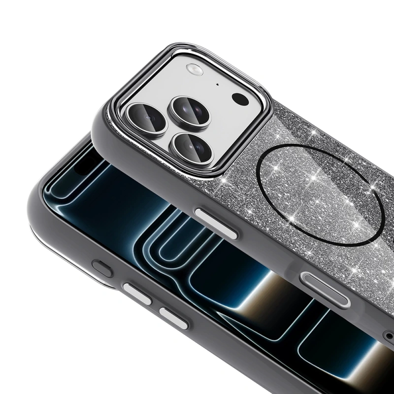 Apple iPhone 17 Pro Kılıf M-safe Şarj Özellikli Parlayan Simli Zore Okso Kapak