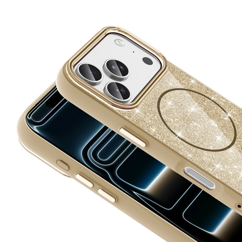 Apple iPhone 17 Pro Kılıf M-safe Şarj Özellikli Parlayan Simli Zore Okso Kapak