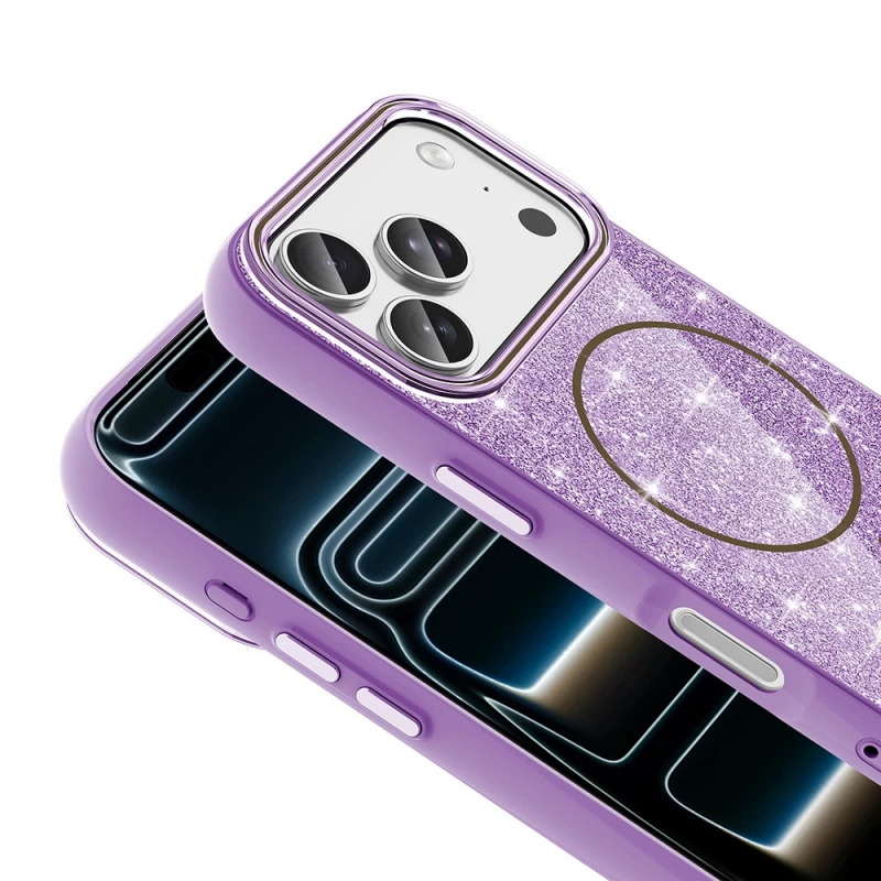 Apple iPhone 17 Pro Kılıf M-safe Şarj Özellikli Parlayan Simli Zore Okso Kapak