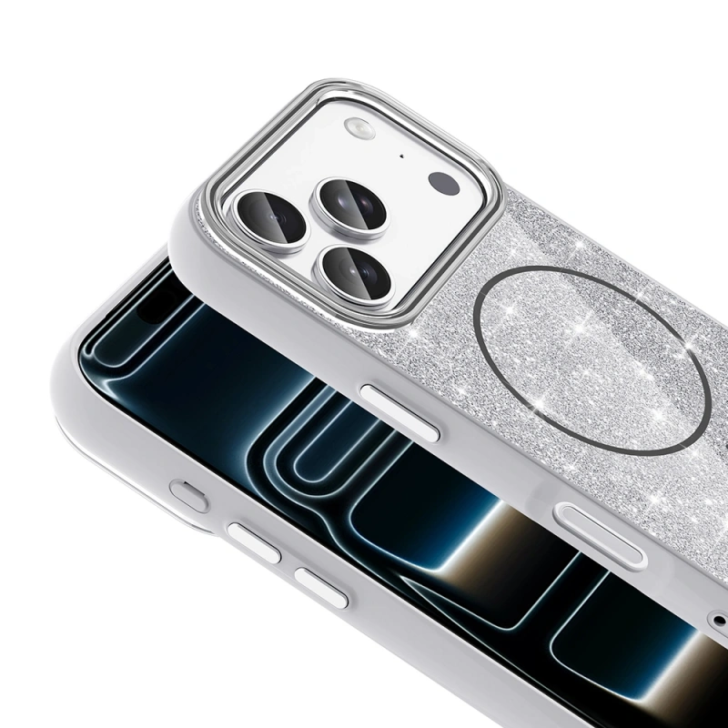 Apple iPhone 17 Pro Kılıf M-safe Şarj Özellikli Parlayan Simli Zore Okso Kapak