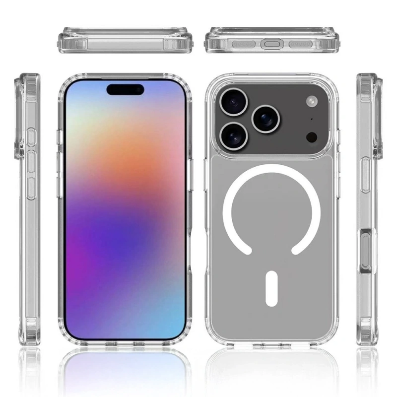 Apple iPhone 17 Pro Kılıf M-safe Şarj Özellikli Şeffaf Sert PC Zore Embos Kapak