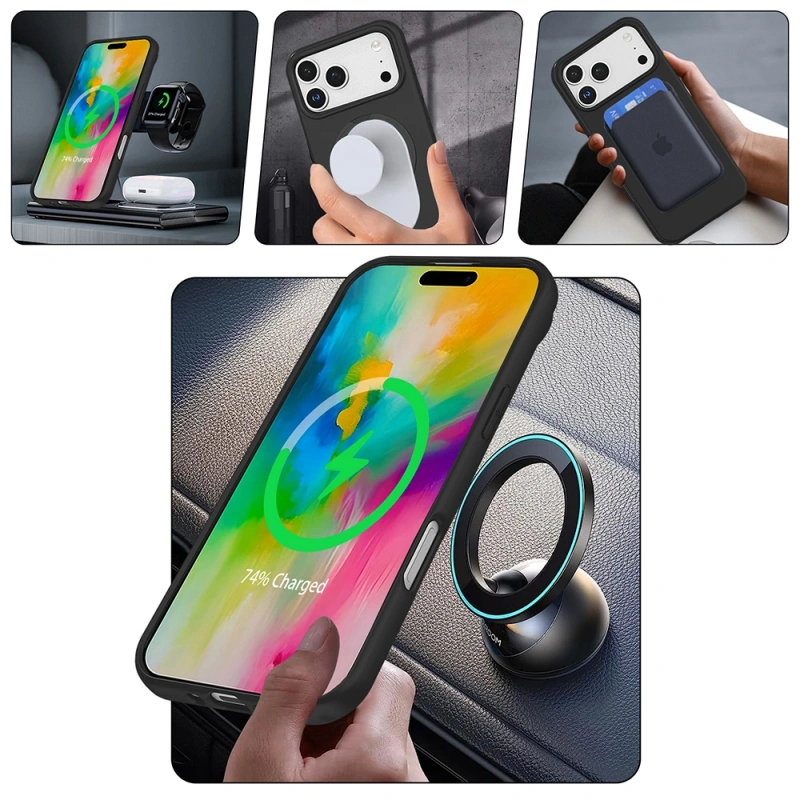 Apple iPhone 17 Pro Kılıf M-safe Şarj Özellikli Standlı Zore Samara Kapak