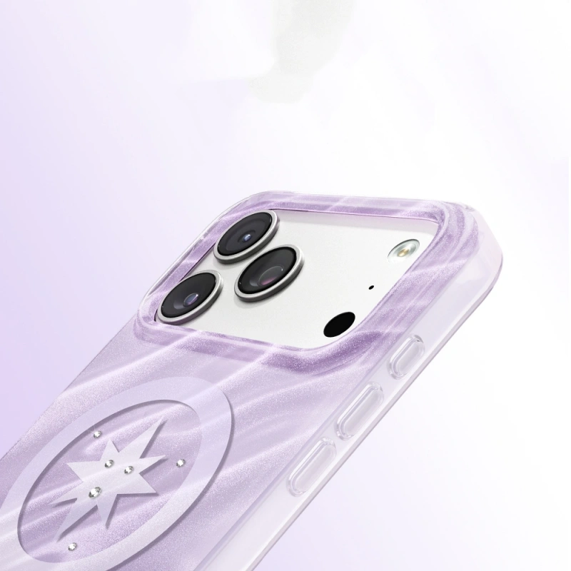 Apple iPhone 17 Pro Kılıf M-Safe Şarj Özellikli Orjinal Swarovski Taşlı Zore Paris Rovix Sert PC Kapak