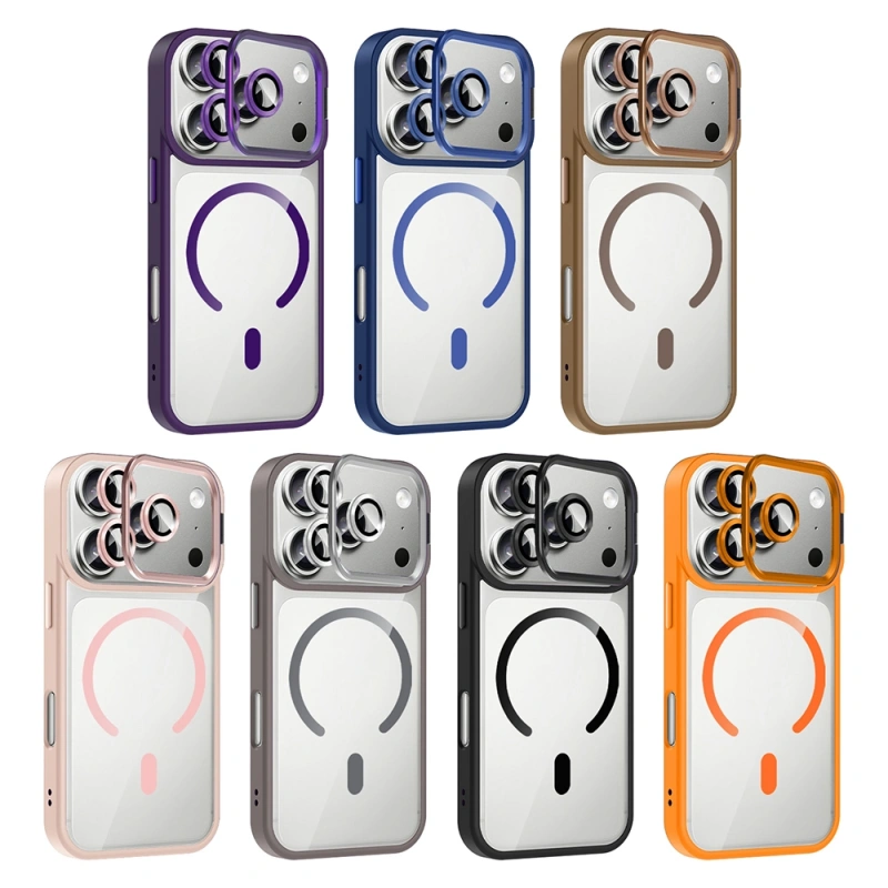 Apple iPhone 17 Pro Kılıf Standlı ve Kamera Lens Hediyeli M-Safe Şarj Özellikli Zore Etro Kapak