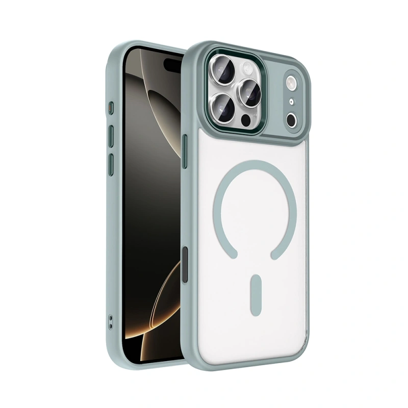 Apple iPhone 17 Pro Kılıf Wireless Şarj Özellikli Zore Krom M-safe Silikon Kapak