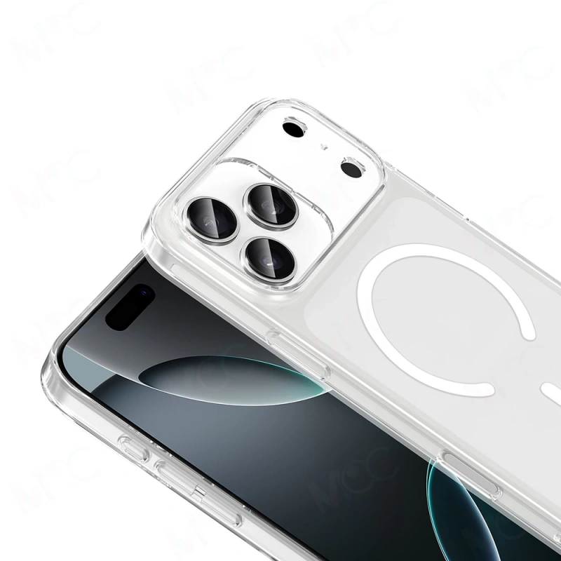 Apple iPhone 17 Pro Max Kılıf IC Çipli M-Safe Şarj Özellikli Şeffaf Kamera Çerçeveli Zore Toledo Kapak