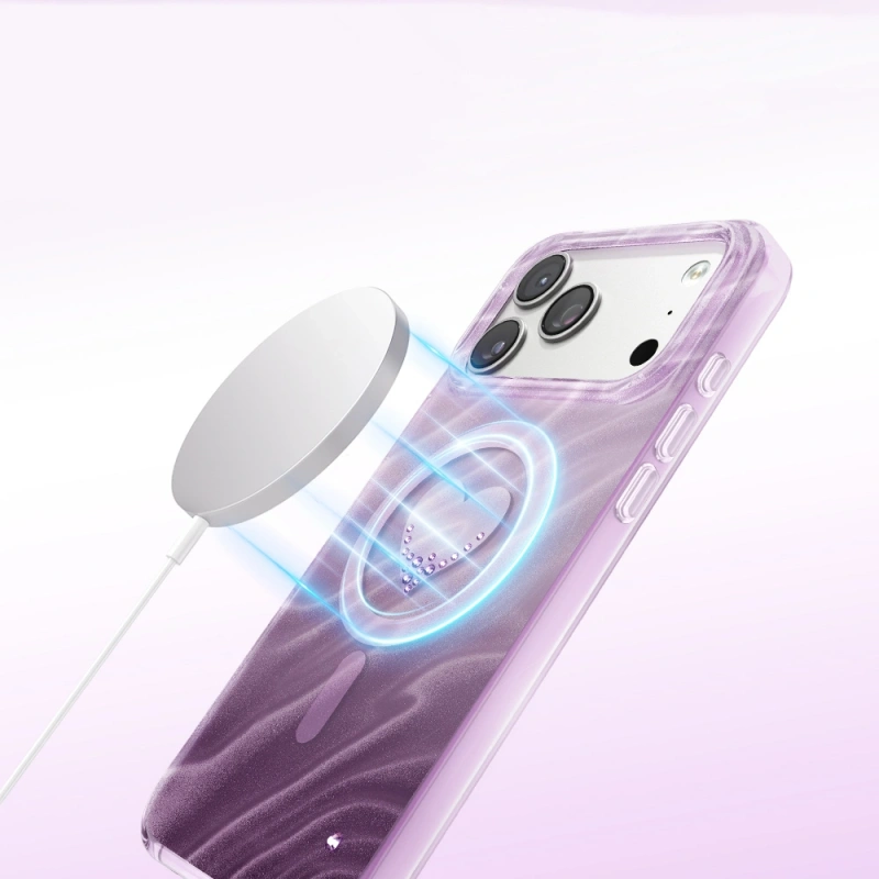 Apple iPhone 17 Pro Max Kılıf M-Safe Şarj Özellikli Orjinal Swarovski Taşlı Zore Paris Rovix Sert PC Kapak